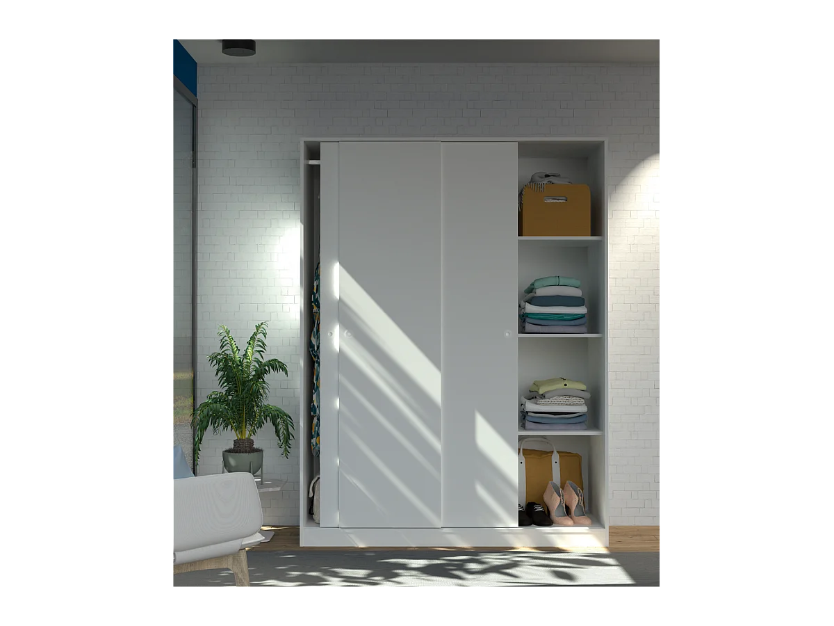 Armario ropero 3 puertas correderas Tibet acabado blanco, 200 cm(alto)150 cm(ancho)55 cm(f