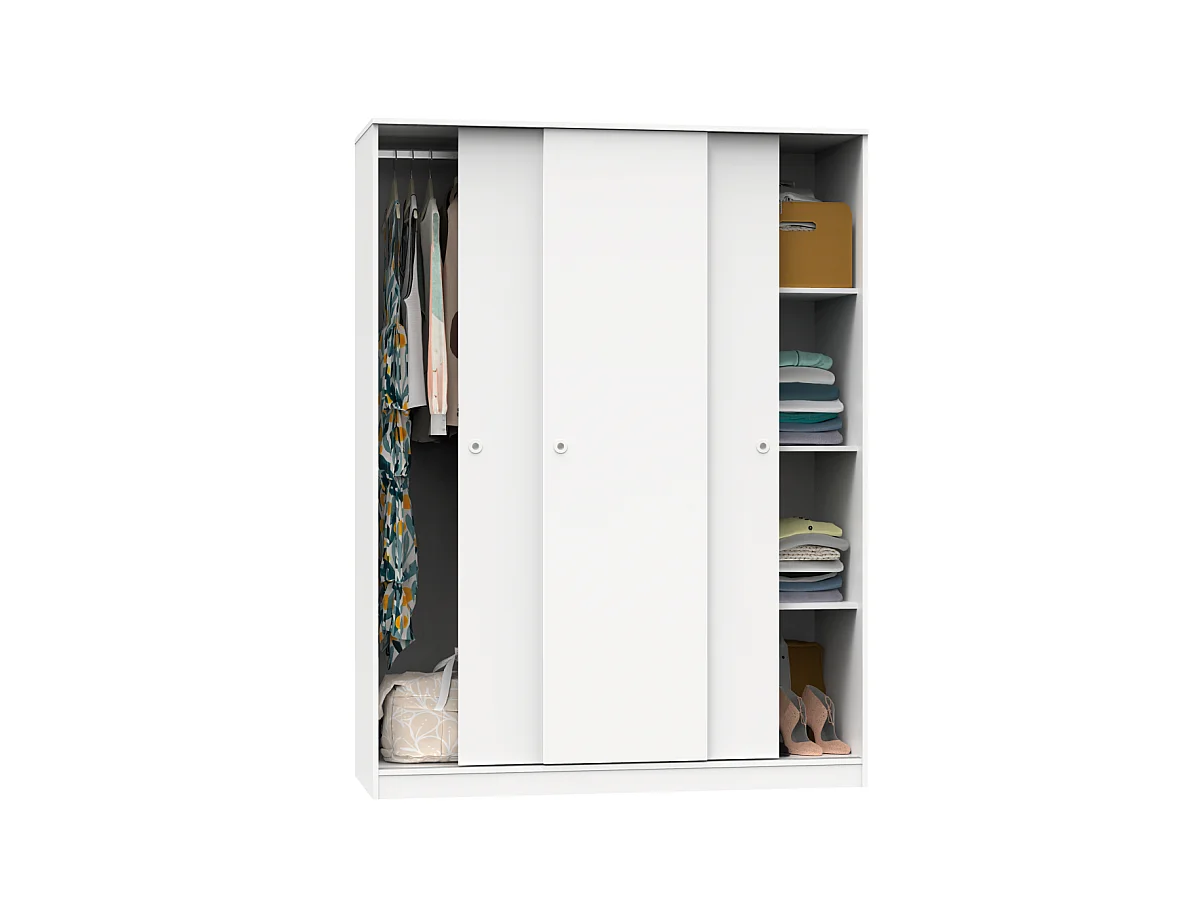 Armario ropero 3 puertas correderas Tibet acabado blanco, 200 cm(alto)150 cm(ancho)55 cm(f