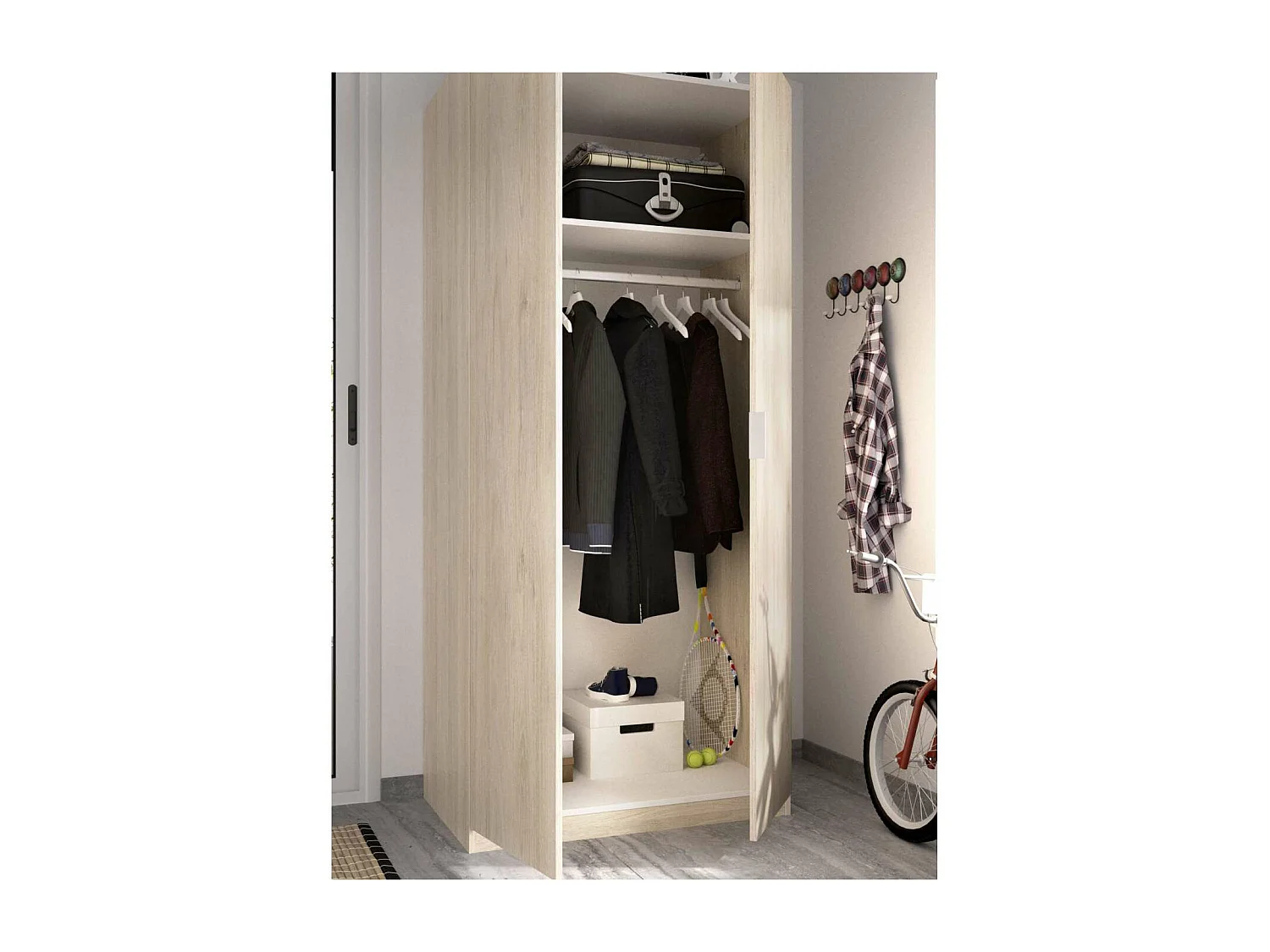 Armario ropero Sabiote con 2 puertas abatibles en roble natural 184 cm(alto)81 cm(ancho)52