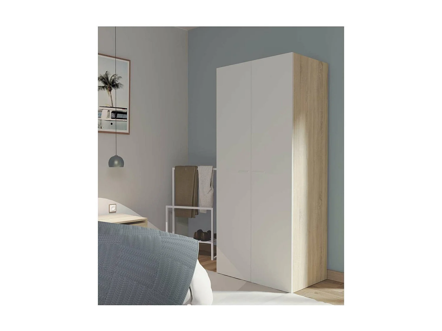 Armario ropero 2 puertas abatibles Tibet acabado roble cambrian/blanco, 79 cm(ancho) 180 c