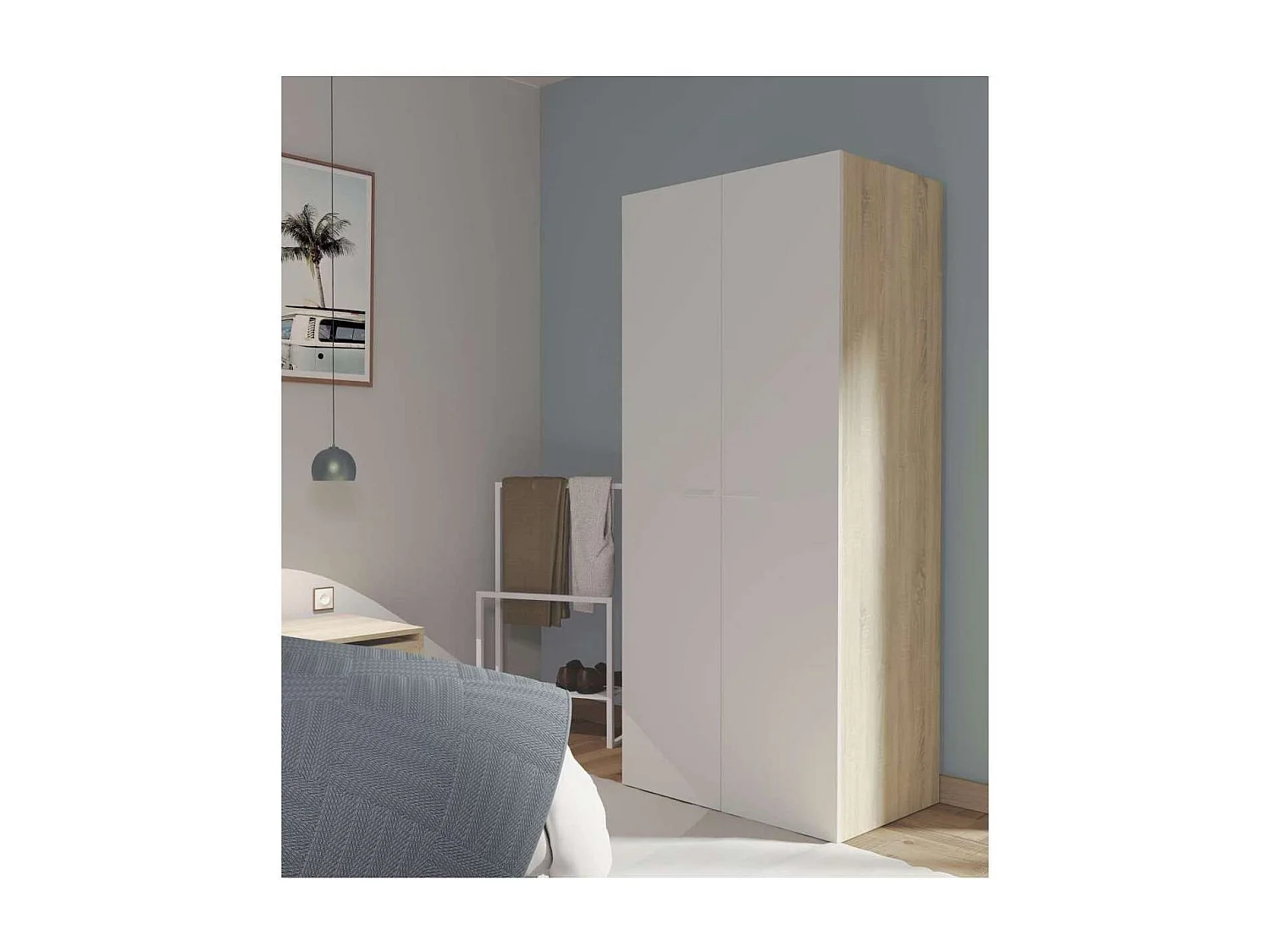 Armario ropero 2 puertas abatibles Tibet acabado roble cambrian/blanco, 79 cm(ancho) 180 c