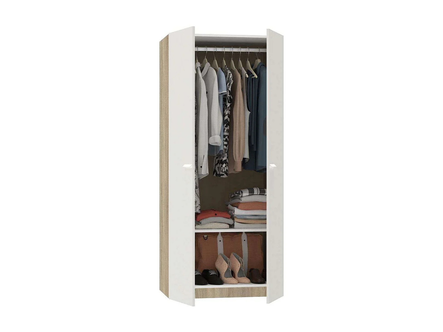 Armario ropero 2 puertas abatibles Tibet acabado roble cambrian/blanco, 79 cm(ancho) 180 c