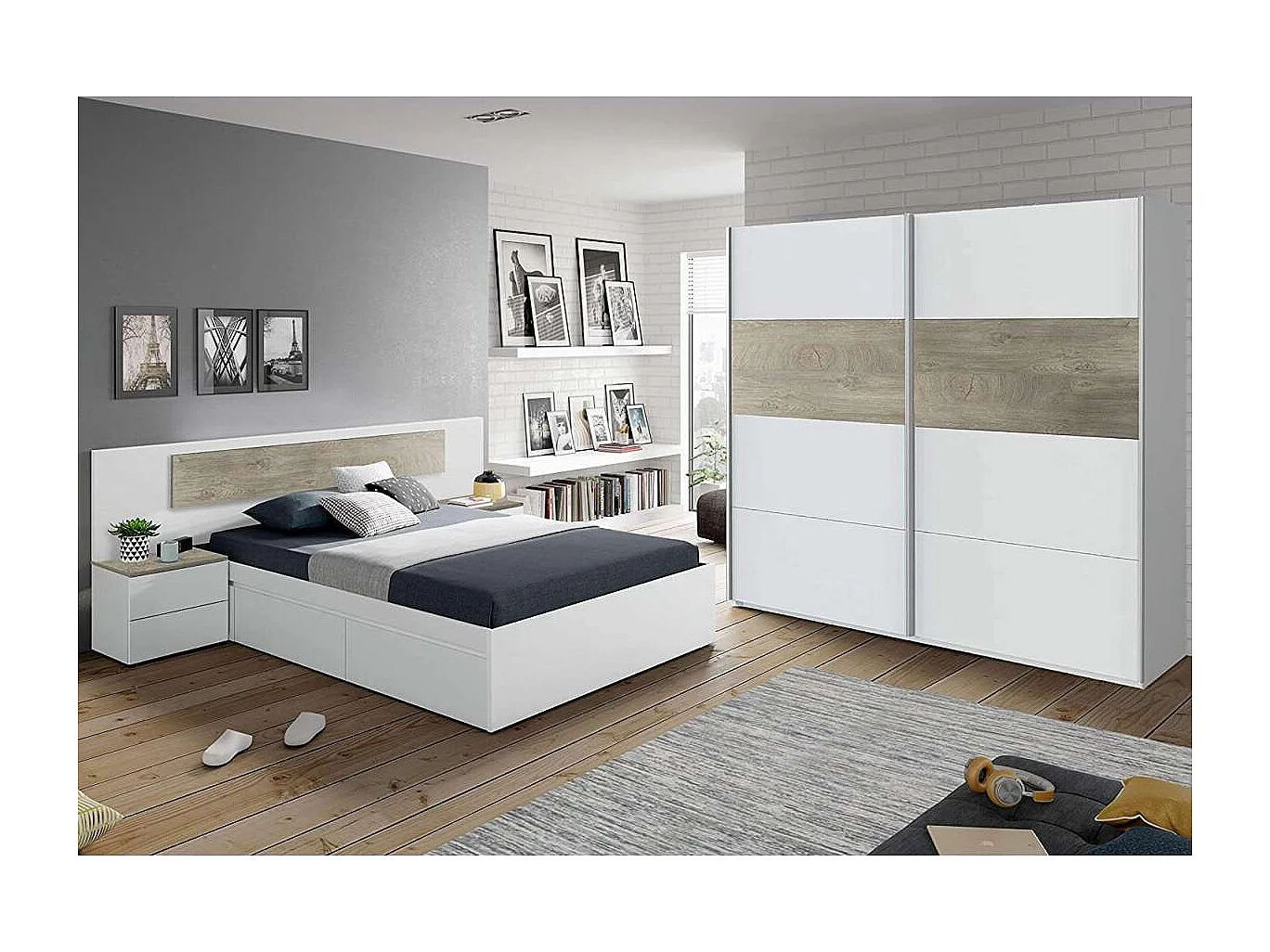 Armario ropero Linuss de 180 cm de 2 puertas correderas  200 cm alto x 180 cm ancho x 60 c