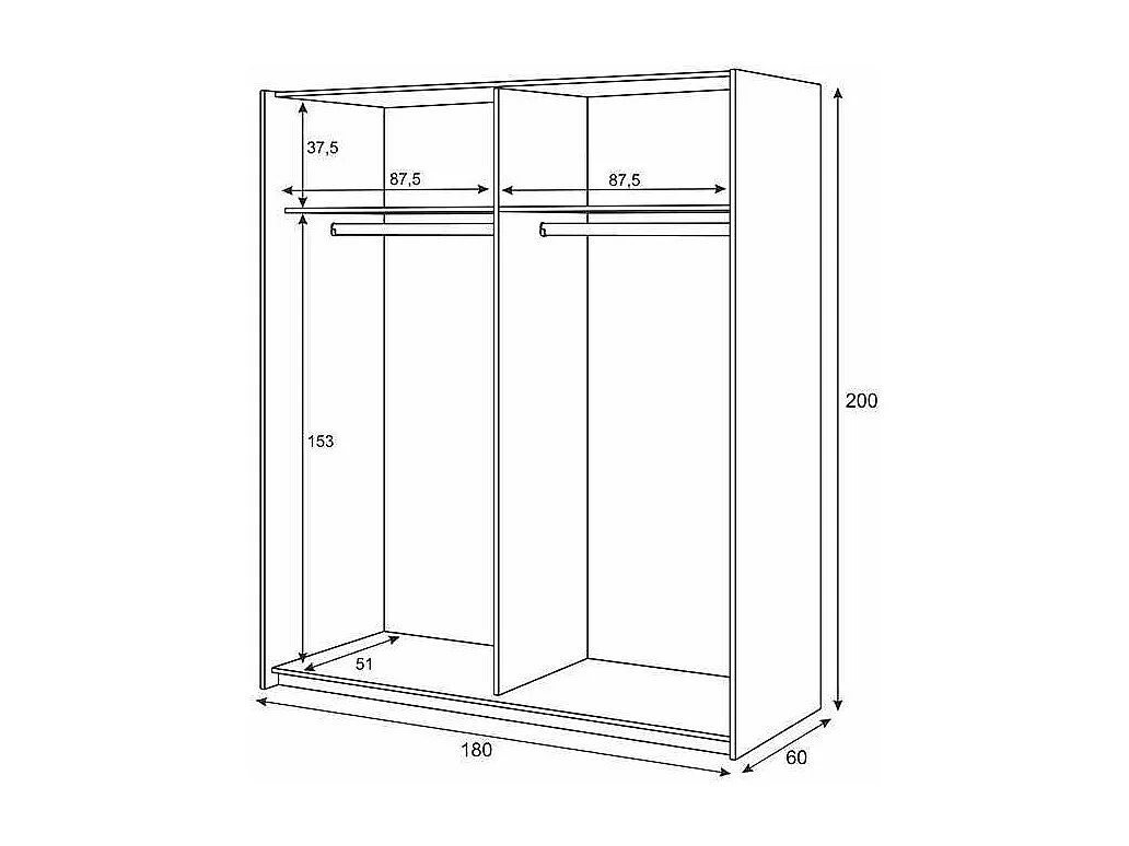 Armario ropero Linuss de 180 cm de 2 puertas correderas  200 cm alto x 180 cm ancho x 60 c