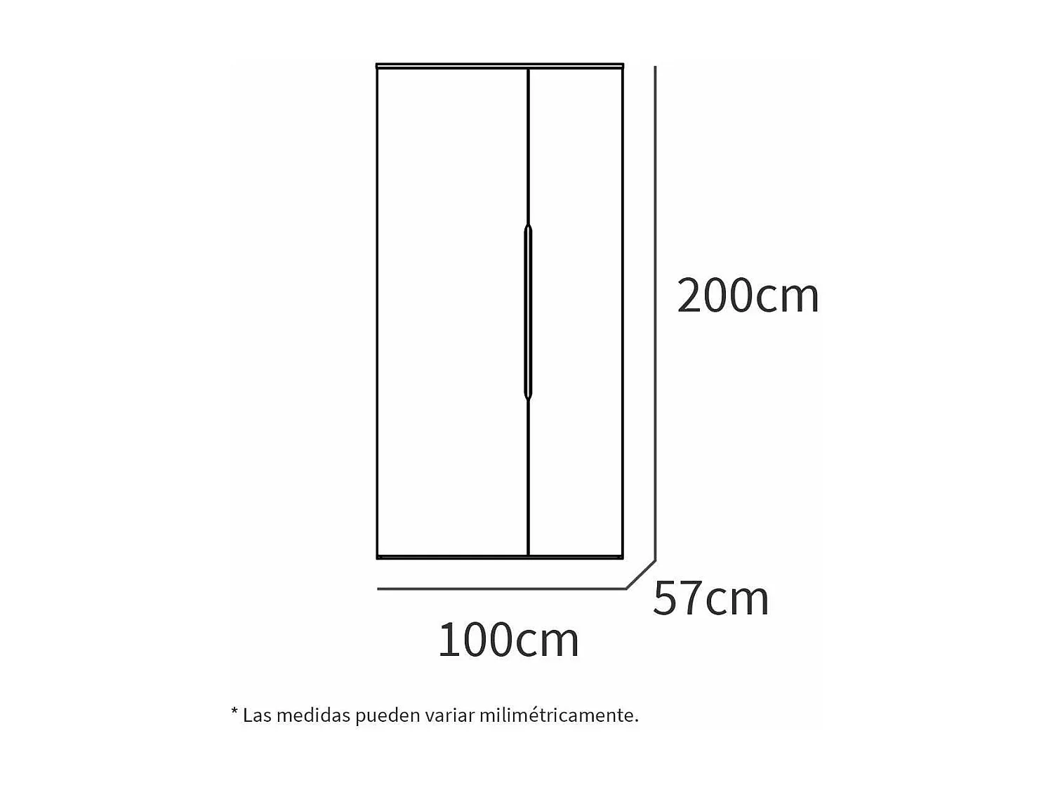 Armario ropero 2 puertas abatibles Noa acabado roble gold, 100cm(ancho) 200cm(altura) 57cm