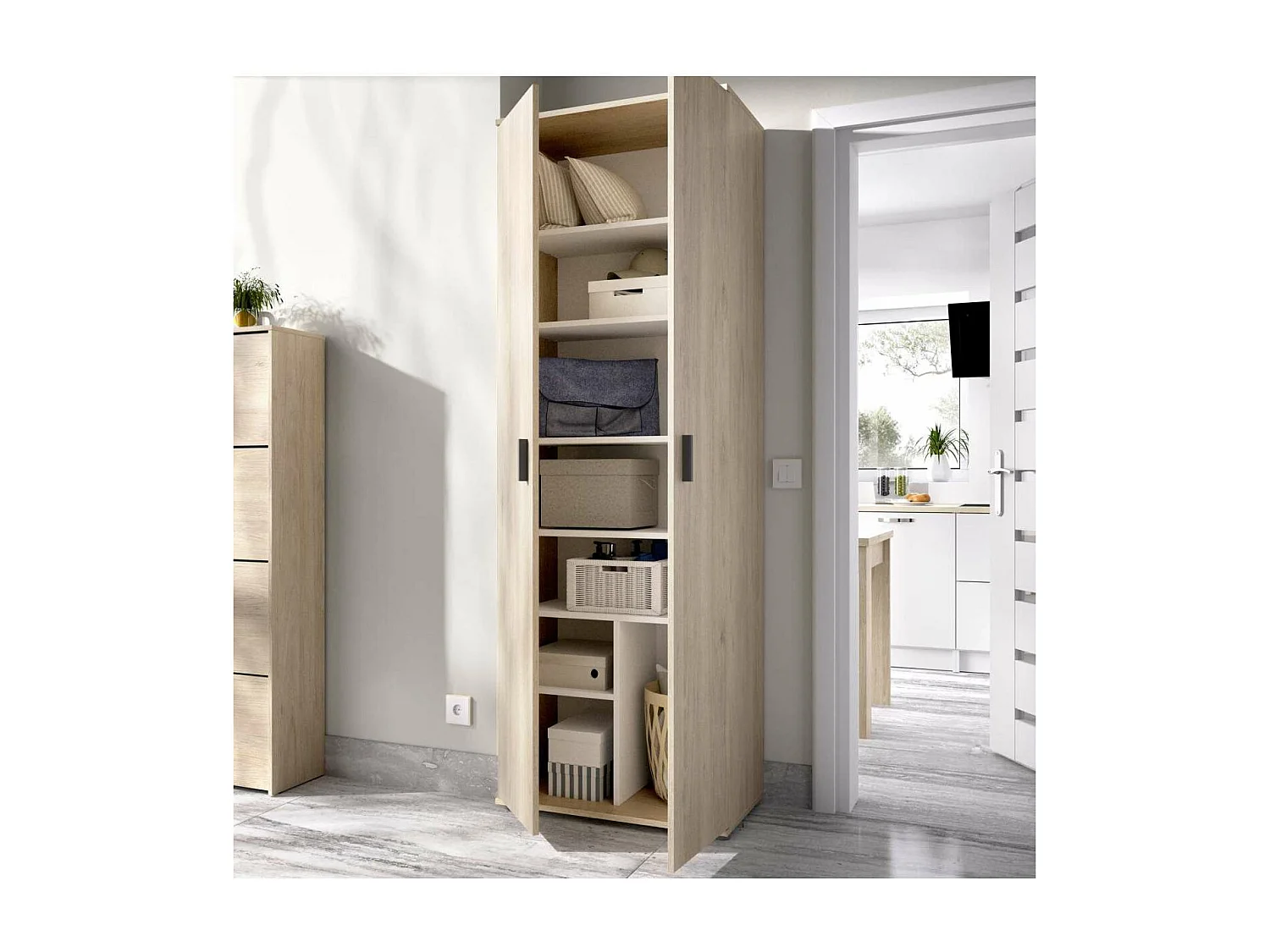 Armario multiusos Carmen 2 puertas acabado Natural, 6 estantes 61 cm(ancho) 190 cm(altura)