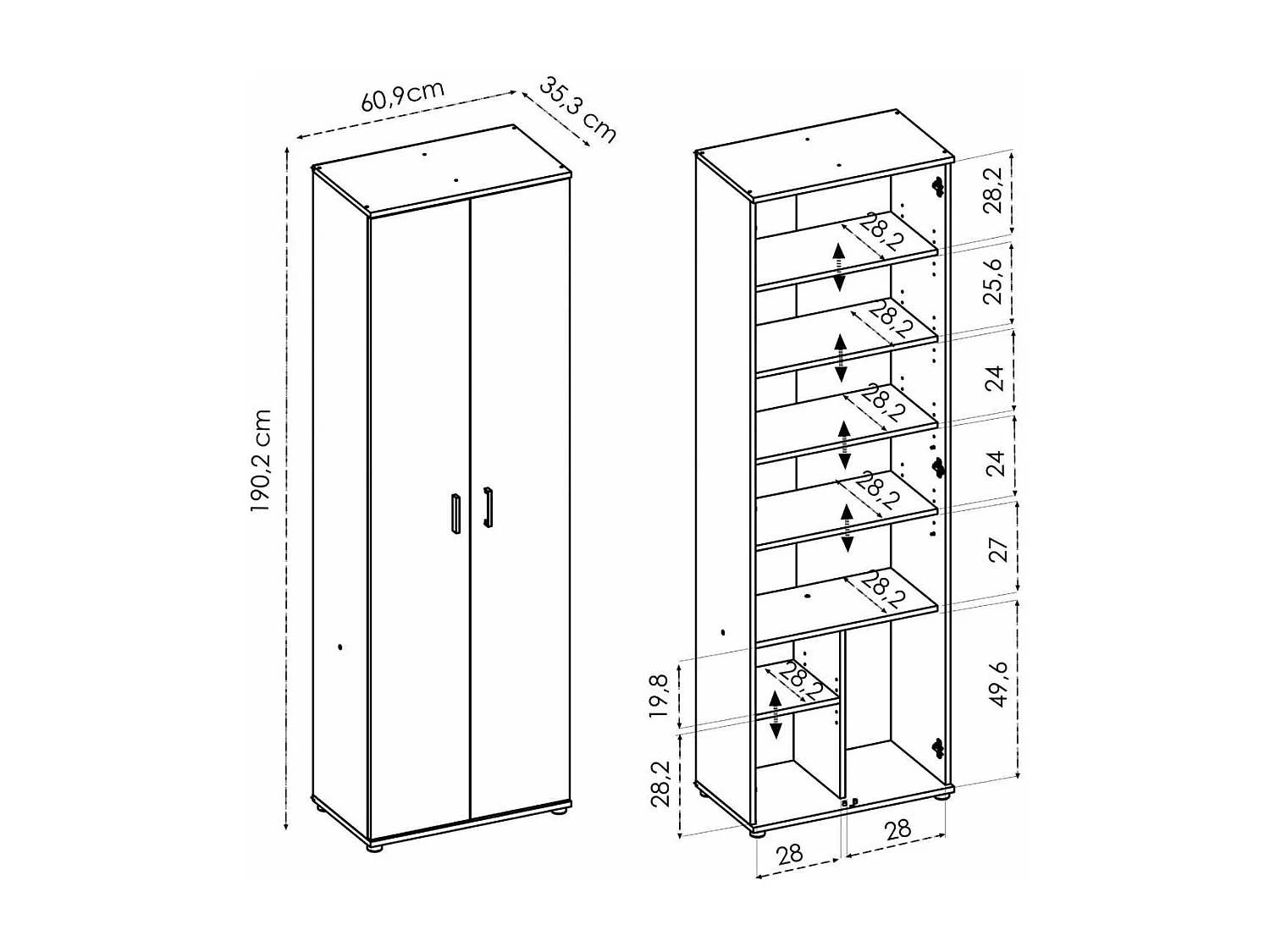 Armario multiusos Carmen 2 puertas acabado Natural, 6 estantes 61 cm(ancho) 190 cm(altura)