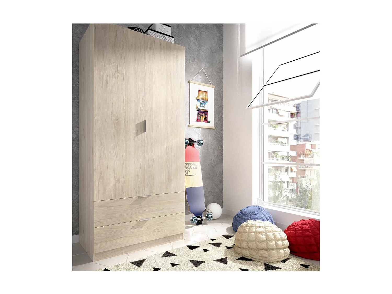 Armario Sabiote 2 puertas abatibles y 2 cajones en roble natural 184 cm(alto)81 cm(ancho)5