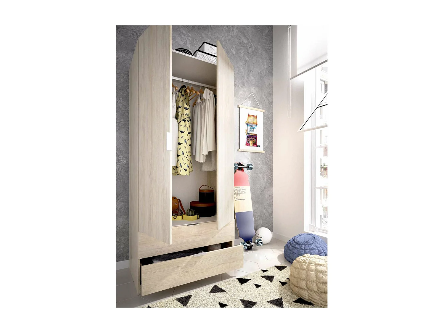 Armario Sabiote 2 puertas abatibles y 2 cajones en roble natural 184 cm(alto)81 cm(ancho)5