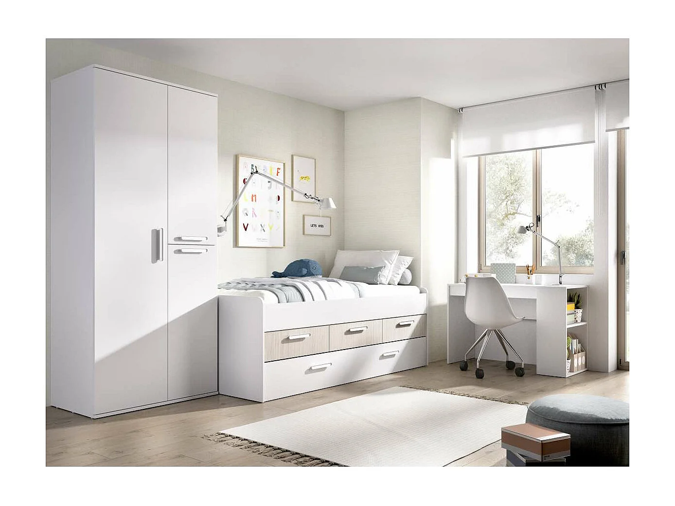 Armario ropero 3 puertas abatibles acabado blanco, 205cm(alto) 90cm(ancho) 52cm(largo)