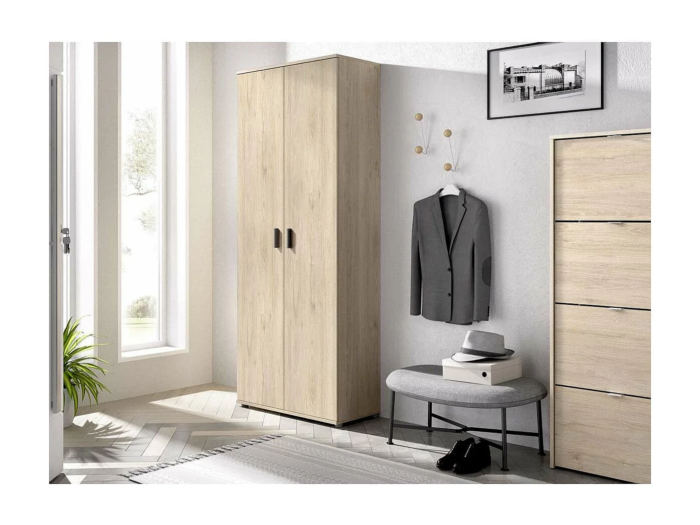Armario multiusos en acabado Natural multiusos 2 puertas escobero 78 cm(ancho) 190 cm(altu