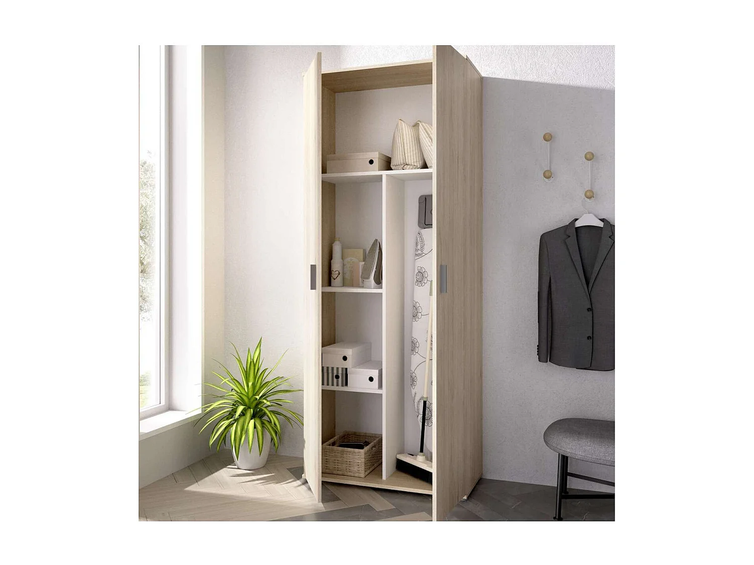 Armario multiusos en acabado Natural multiusos 2 puertas escobero 78 cm(ancho) 190 cm(altu