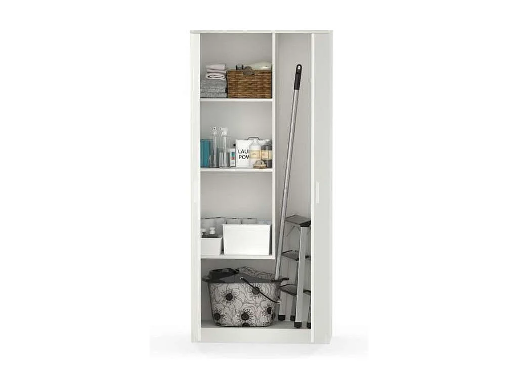Armario multiuso Carles con escobero acabado blanco, 180cm(alto) 80cm(ancho) 35cm(fondo)