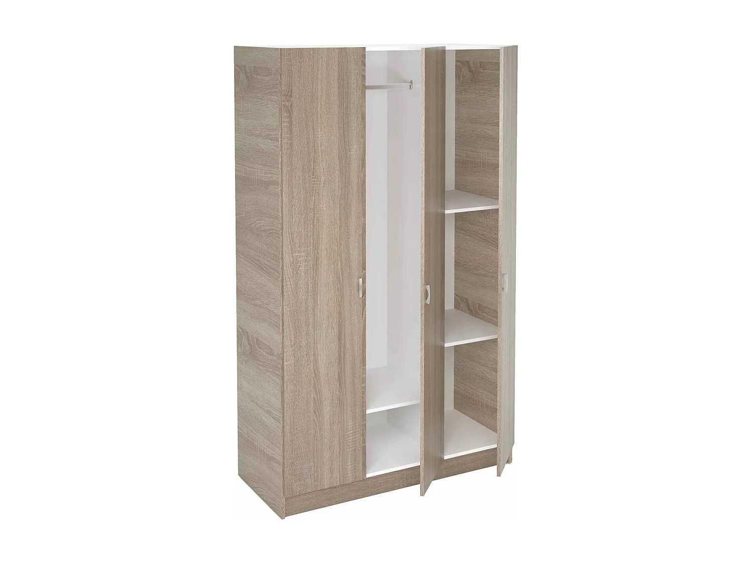 Armario 3 puertas abatibles acabado roble cortez/blanco, 200 cm(alto)128,2 cm(ancho)52 cm(