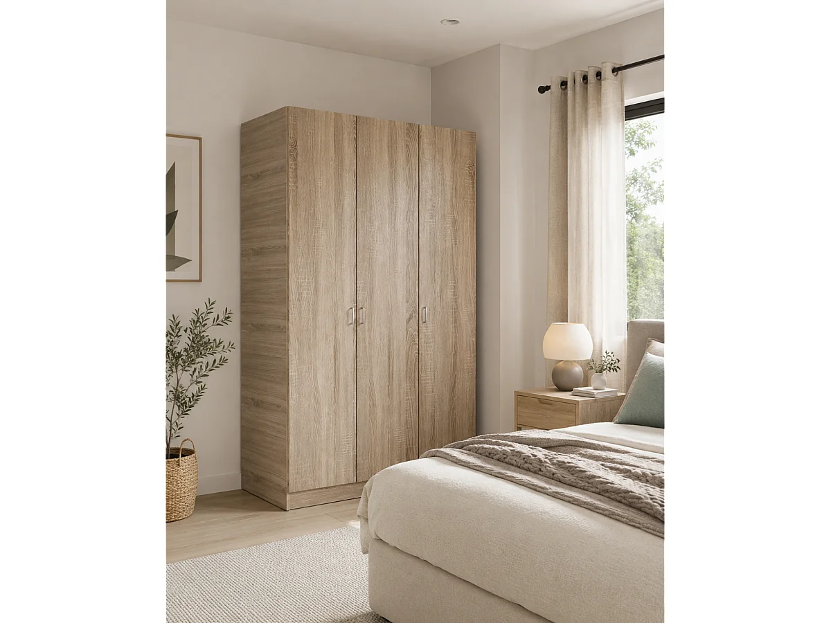 Armario 3 puertas abatibles acabado roble cortez, 200 cm(alto)128,2 cm(ancho)52 cm(fondo)