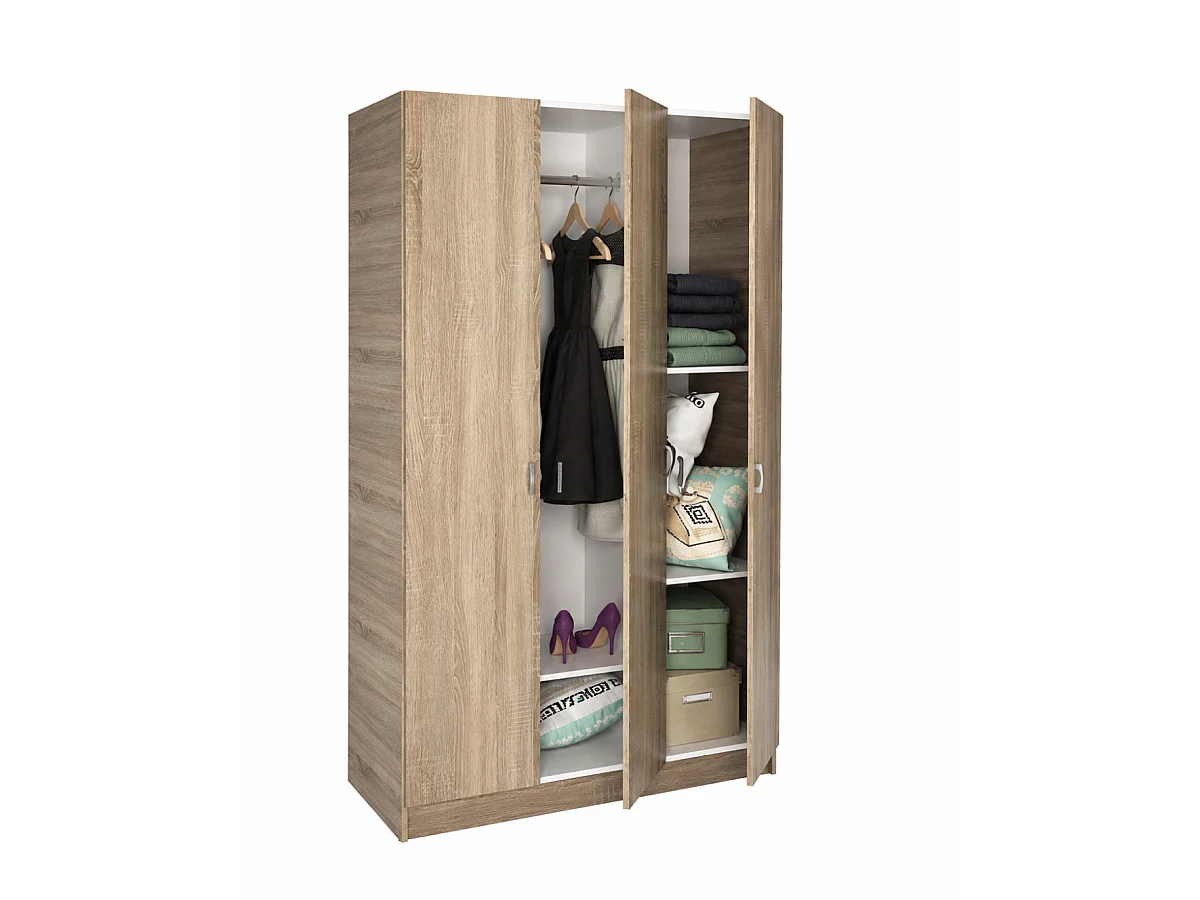 Armario 3 puertas abatibles acabado roble cortez, 200 cm(alto)128,2 cm(ancho)52 cm(fondo)