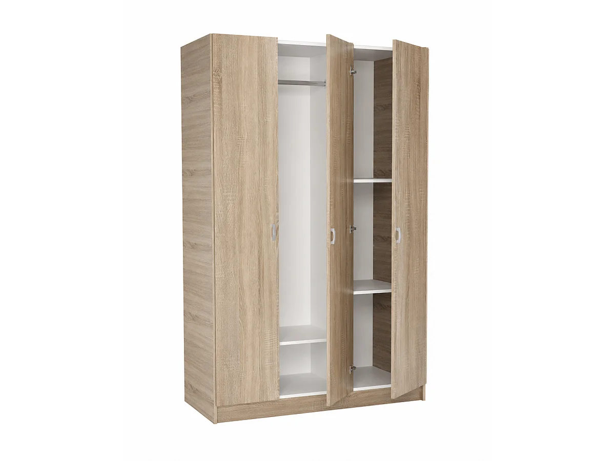 Armario 3 puertas abatibles acabado roble cortez, 200 cm(alto)128,2 cm(ancho)52 cm(fondo)