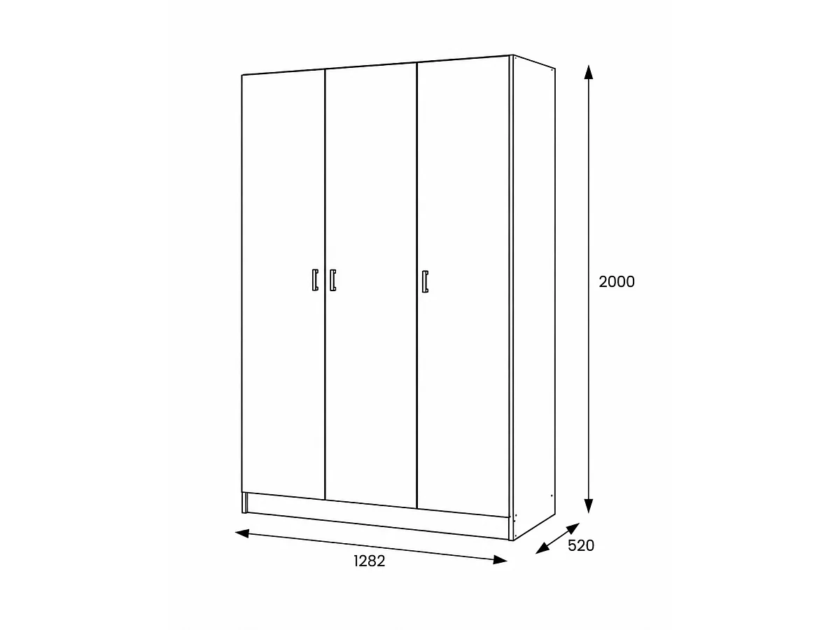 Armario 3 puertas abatibles acabado roble cortez, 200 cm(alto)128,2 cm(ancho)52 cm(fondo)