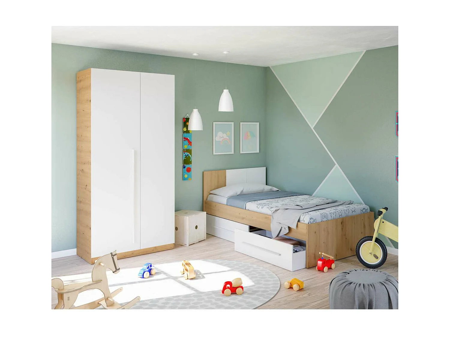 Armario ropero Nuria 2 puertas abatibles acabado blanco artik y roble 200 cm(alto) 90 cm(a