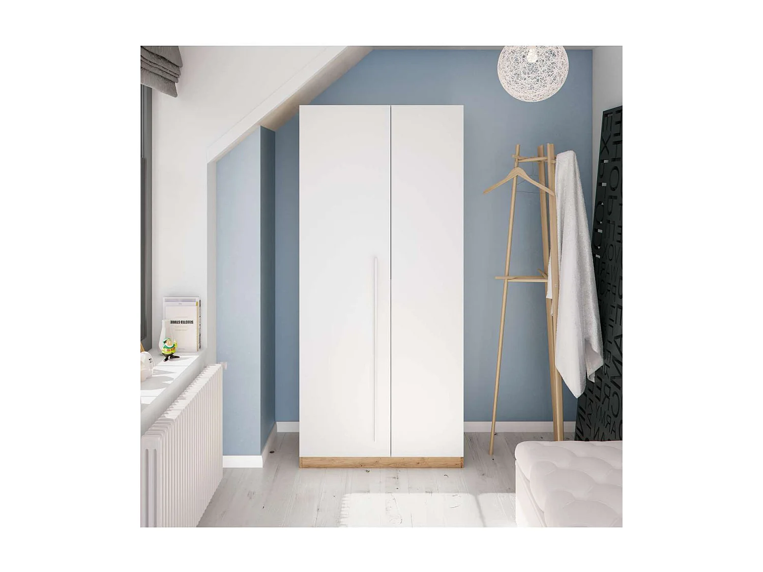 Armario ropero Nuria 2 puertas abatibles acabado blanco artik y roble 200 cm(alto) 90 cm(a