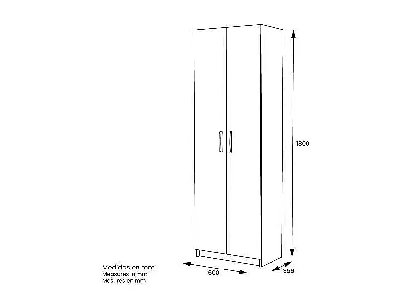 Armario multiestantes dos puertas Urano en roble cortez. 60 cm(ancho) 180 cm(altura) 35.6