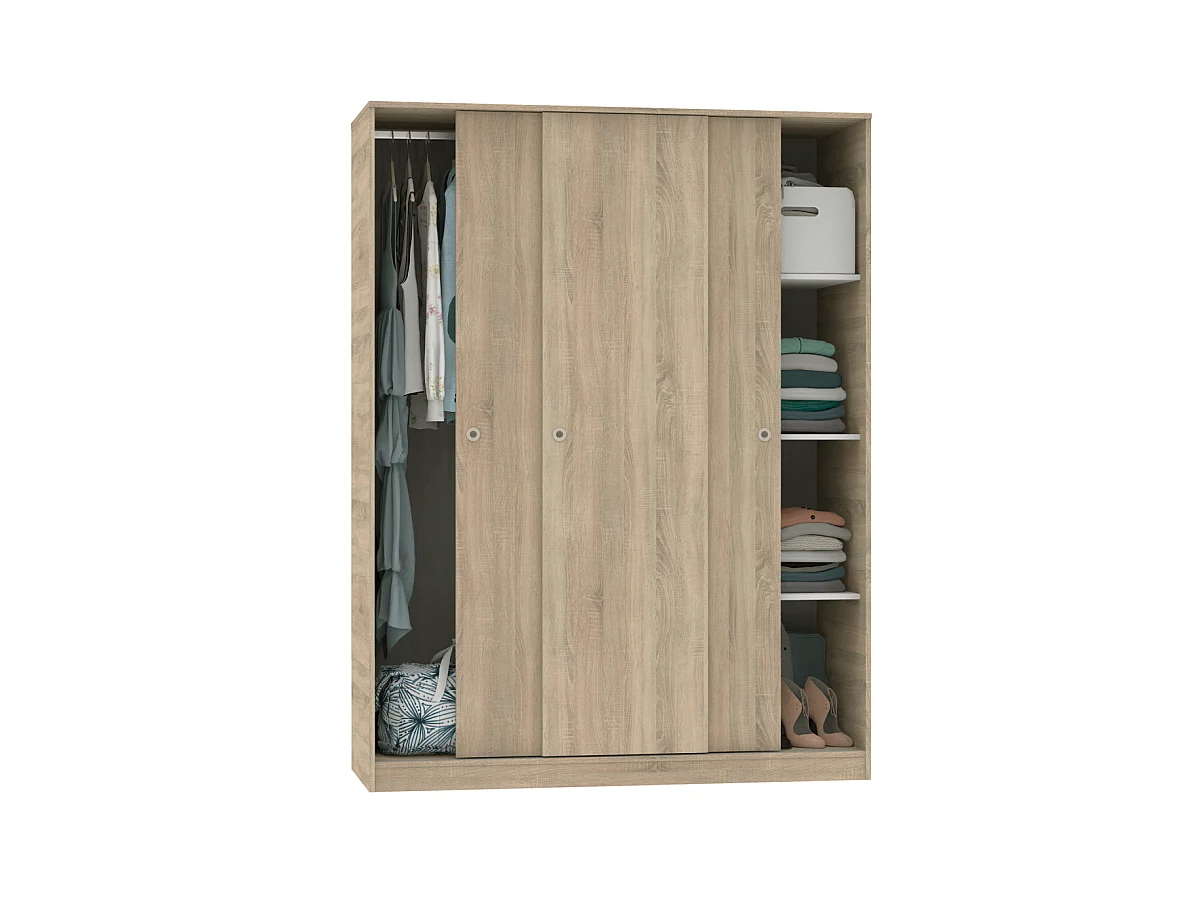 Armario ropero 3 puertas correderas Tibet acabado roble cambrian, 200 cm(alto)150 cm(ancho