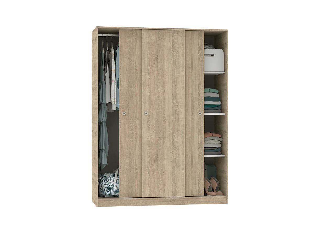 Armario ropero 3 puertas correderas Tibet acabado roble cambrian, 200 cm(alto)150 cm(ancho