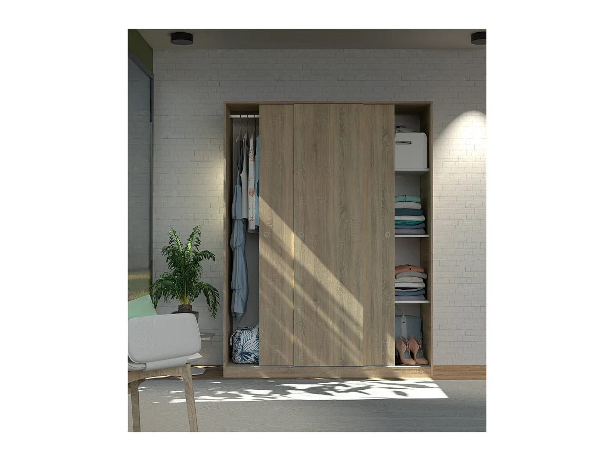 Armario ropero 3 puertas correderas Tibet acabado roble cambrian, 200 cm(alto)150 cm(ancho