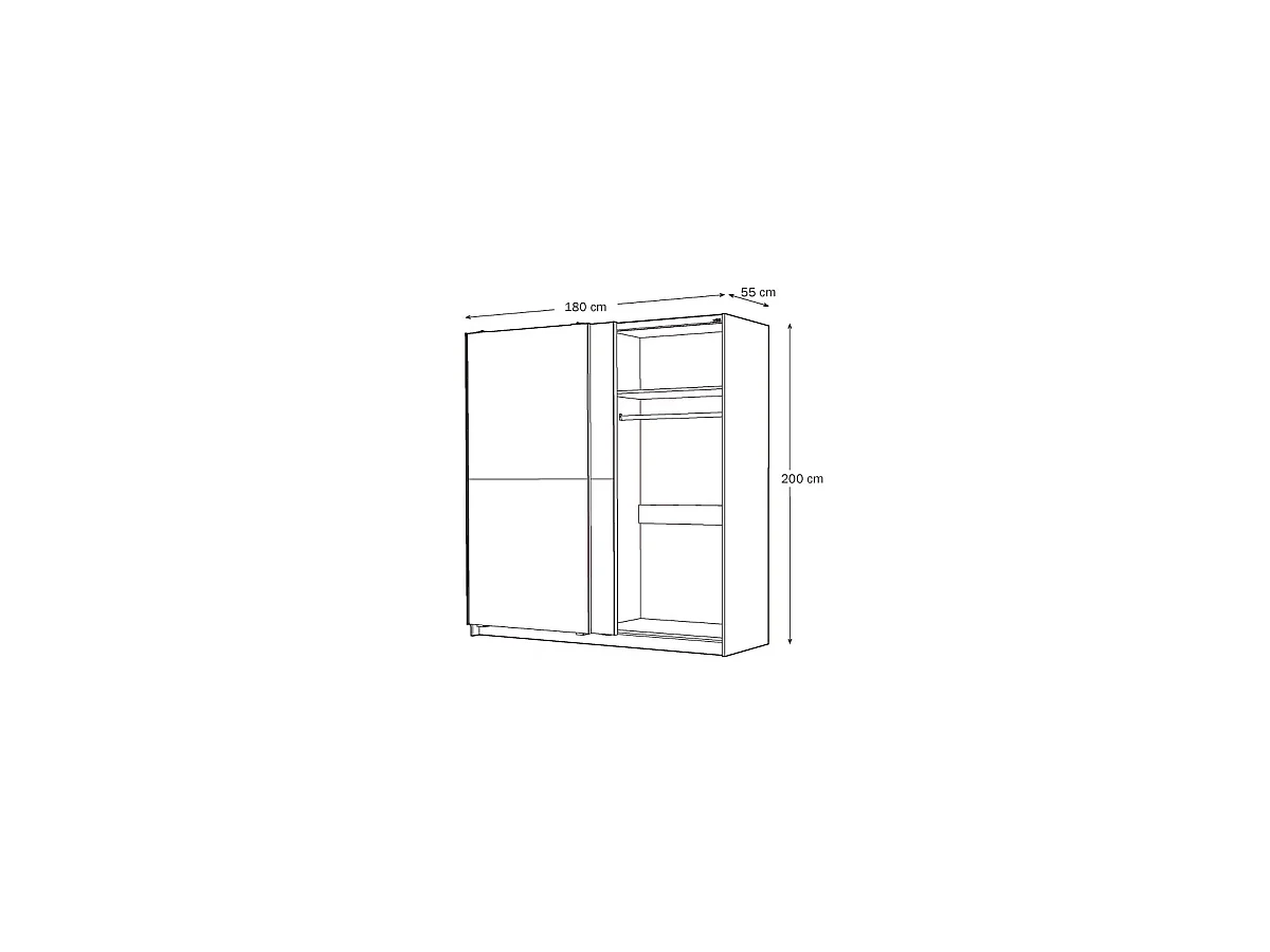 Armario 2 puertas correderas acabado en roble cortez/blanco, 200 cm(alto)180 cm(ancho)60 c