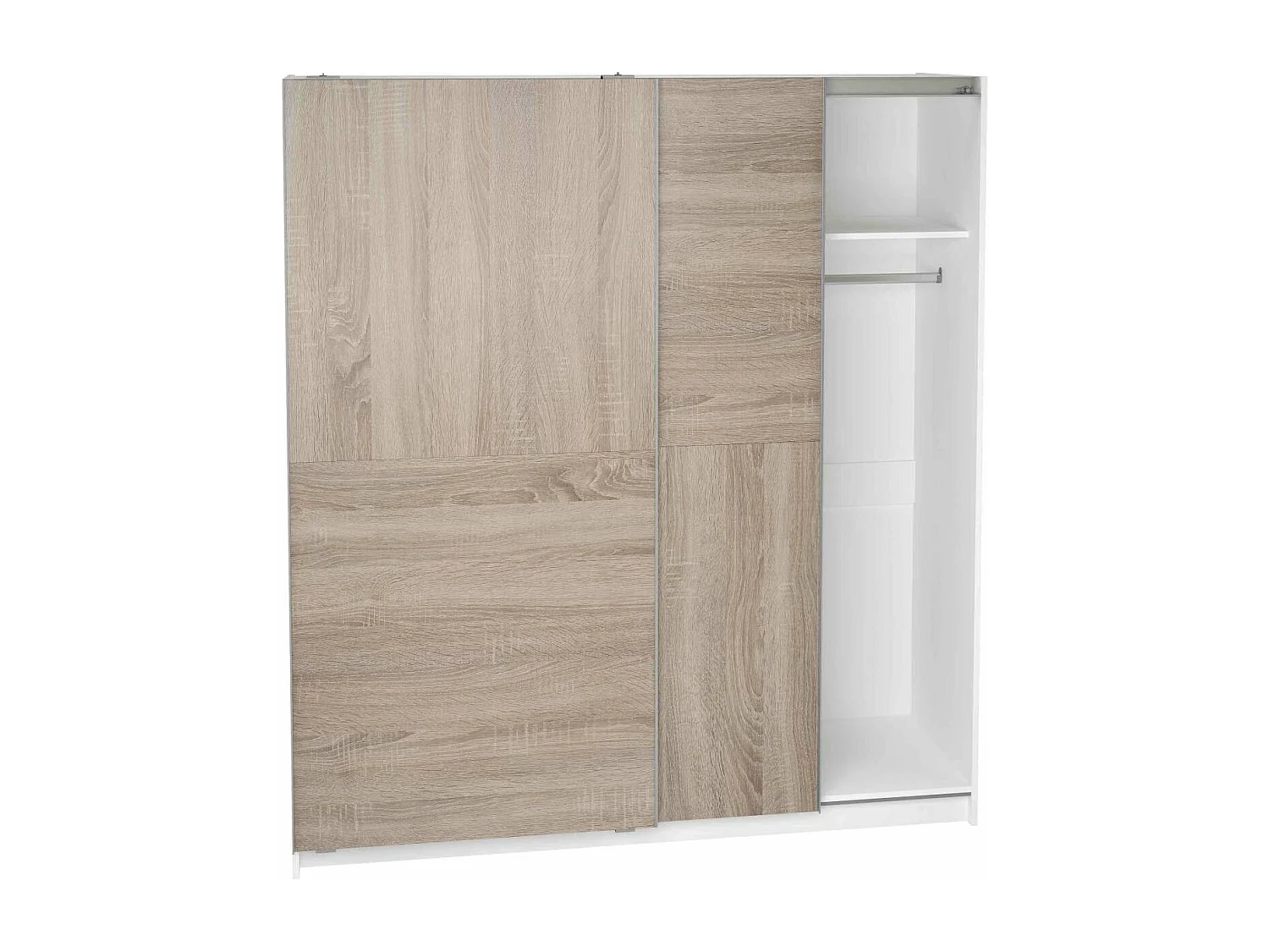 Armario 2 puertas correderas acabado en roble cortez/blanco, 200 cm(alto)180 cm(ancho)60 c