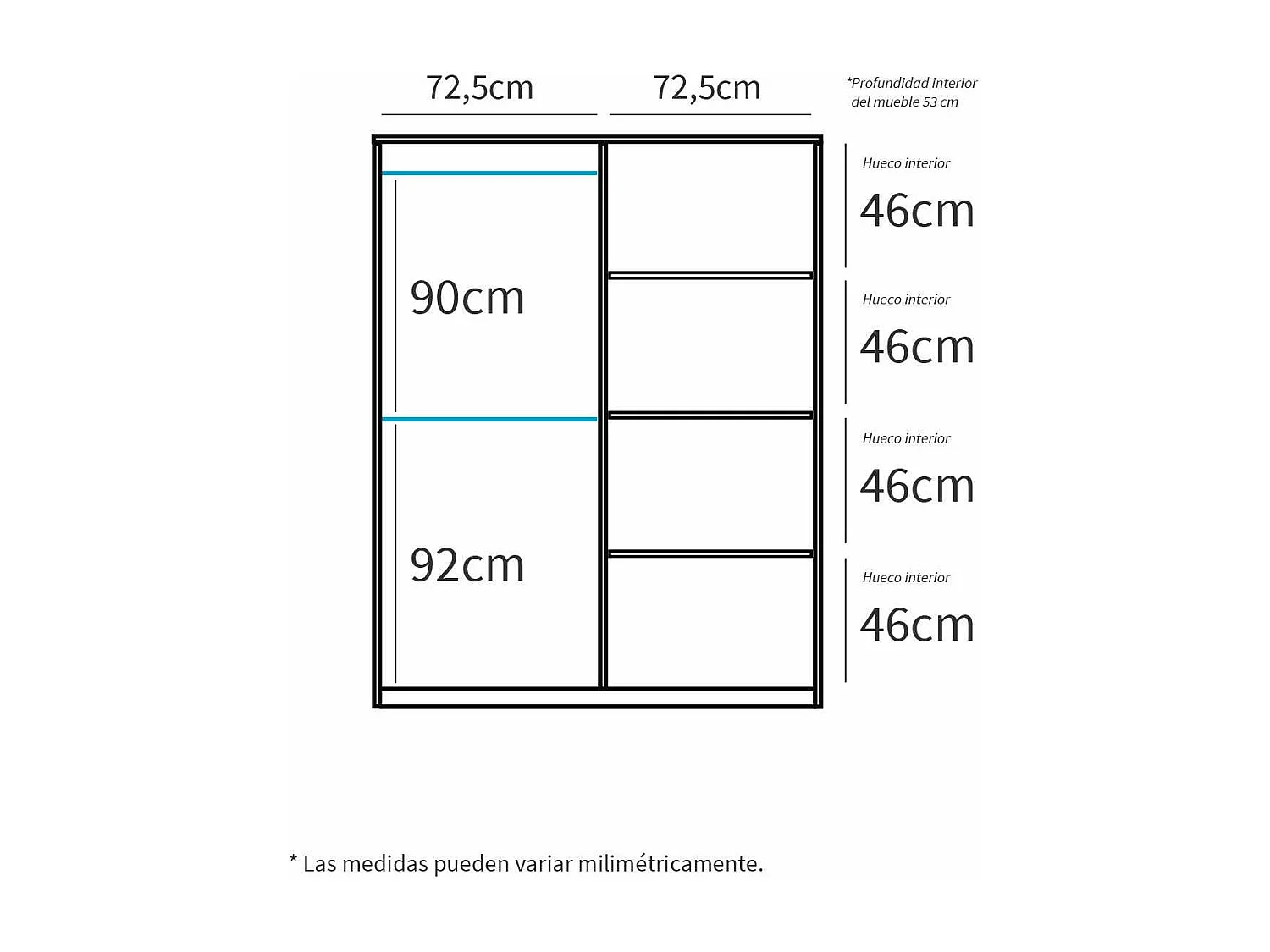 Armario ropero 2 puertas correderas Onix acabado blanco, 200 cm(alto)150 cm(ancho)62 cm(fo