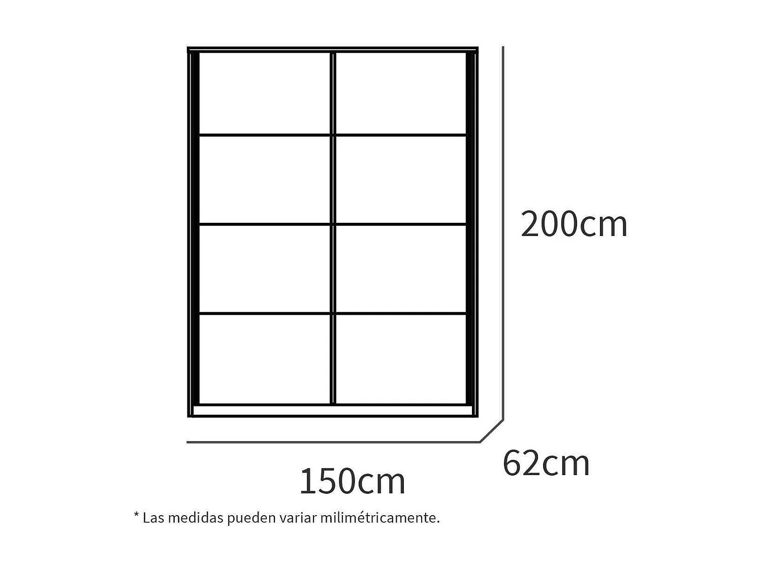 Armario ropero 2 puertas correderas Onix acabado blanco, 200 cm(alto)150 cm(ancho)62 cm(fo