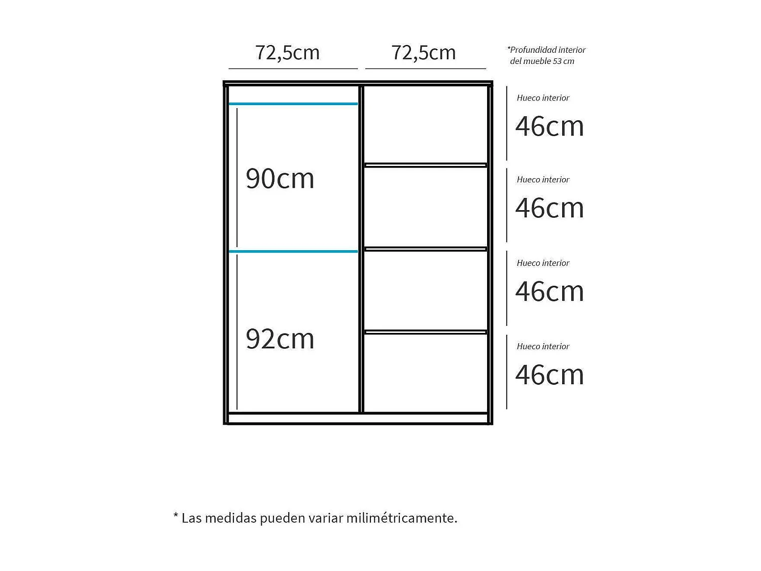 Armario ropero 2 puertas correderas Onix acabado blanco, 200 cm(alto)150 cm(ancho)62 cm(fo
