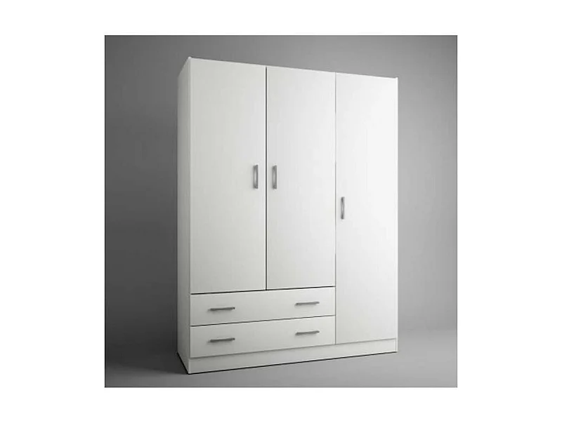 Armario ropero 3 puertas abatibles 2 cajones Lorena acabado blanco, 196cm(alto) 150cm(anch