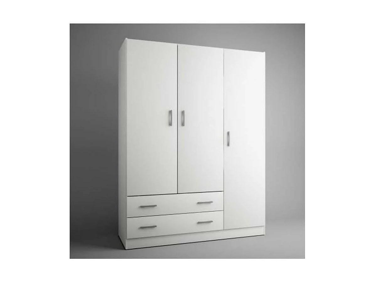 Armario ropero 3 puertas abatibles 2 cajones Lorena acabado blanco, 196cm(alto) 150cm(anch