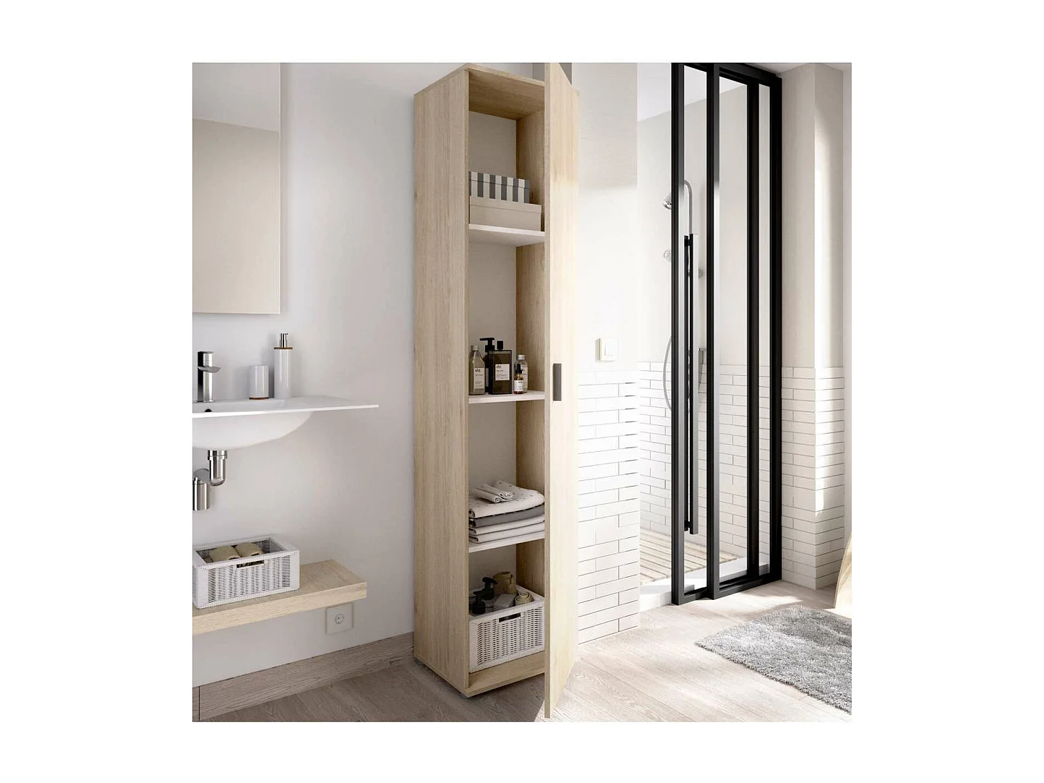 Armario multiusos Carmen 1 puerta en acabado Natural, 39 cm(ancho) 190 cm(altura) 35 cm(fo