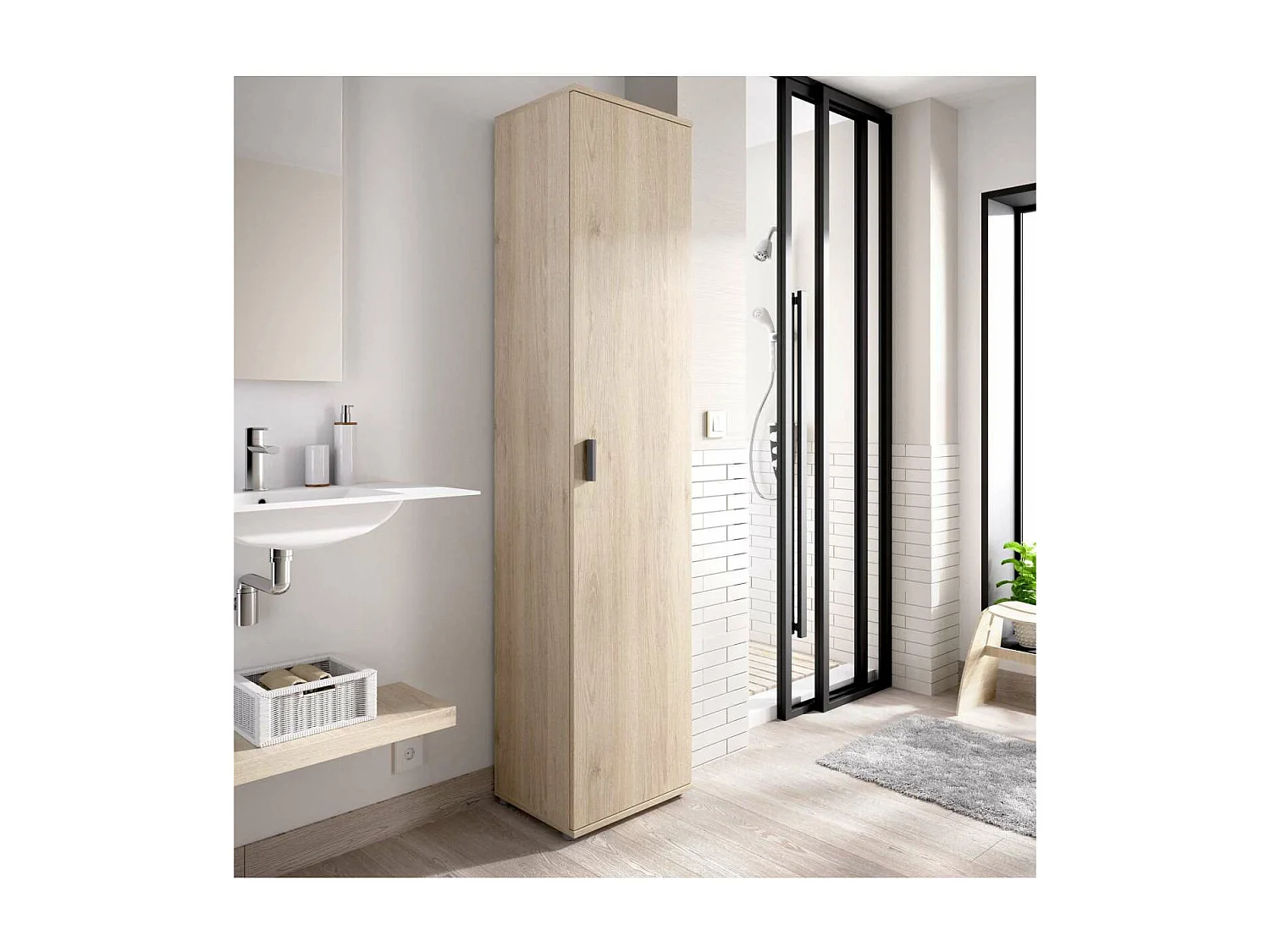 Armario multiusos Carmen 1 puerta en acabado Natural, 39 cm(ancho) 190 cm(altura) 35 cm(fo