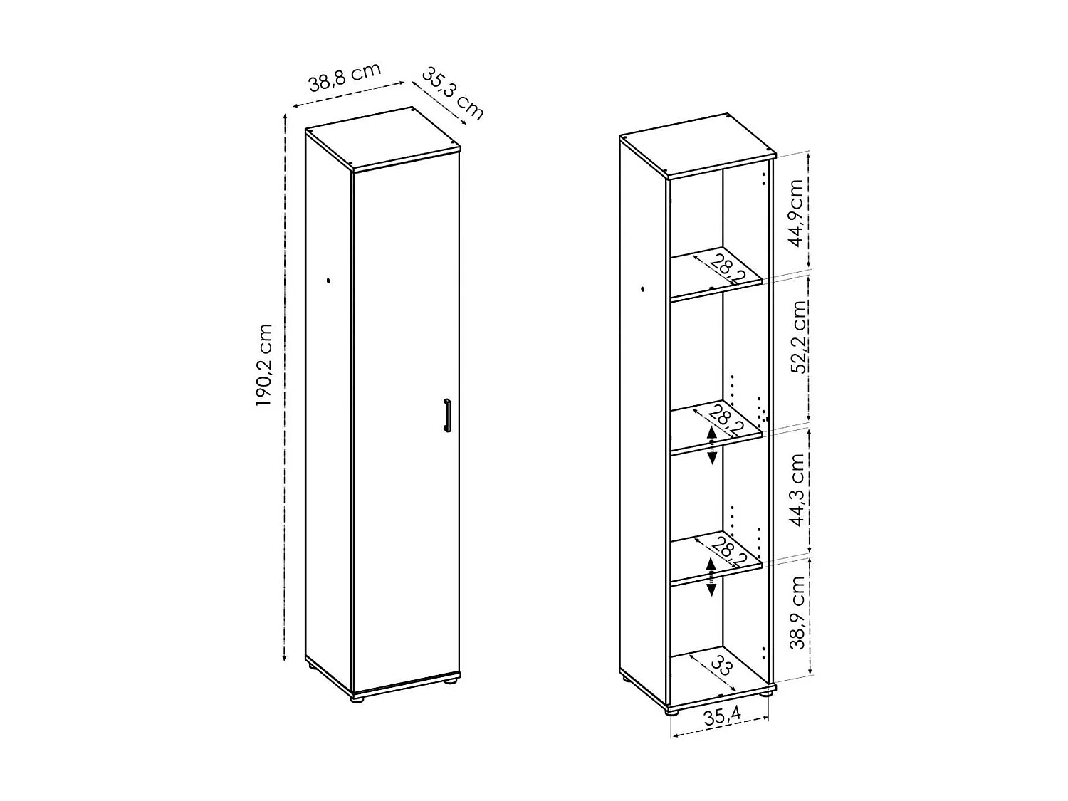 Armario multiusos Carmen 1 puerta en acabado Natural, 39 cm(ancho) 190 cm(altura) 35 cm(fo