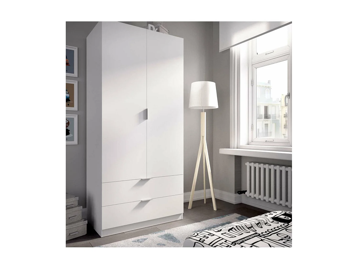 Armario Sabiote 2 puertas abatibles y 2 cajones en blanco 184 cm(alto)81 cm(ancho)52 cm(la