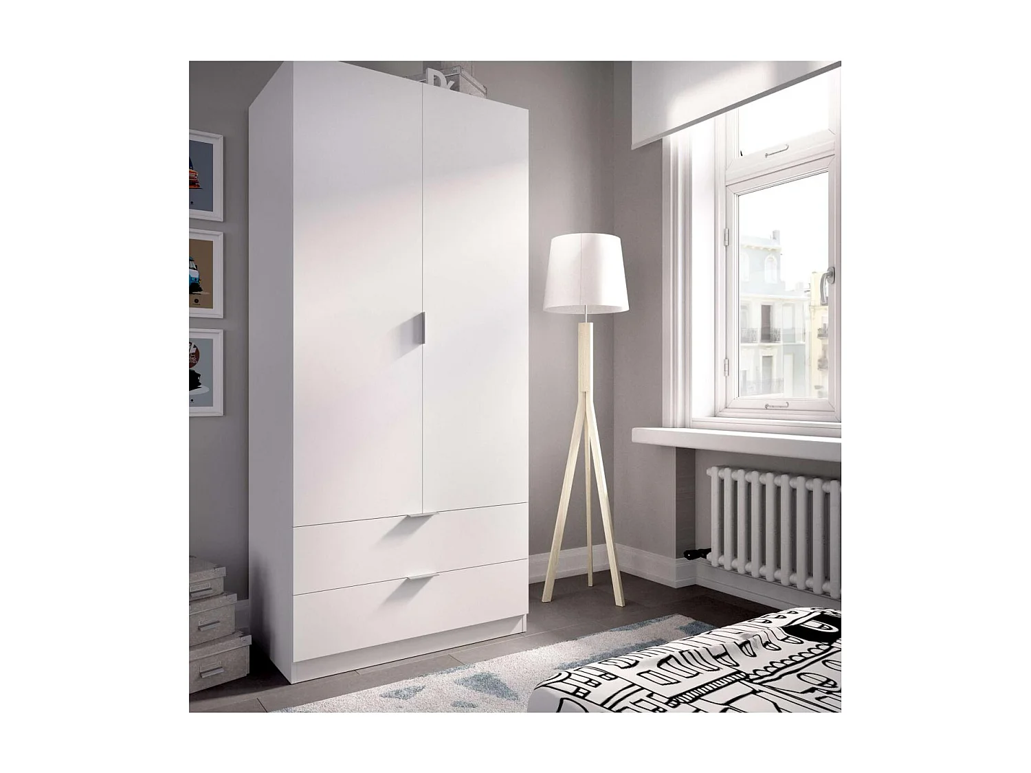 Armario Sabiote 2 puertas abatibles y 2 cajones en blanco 184 cm(alto)81 cm(ancho)52 cm(la