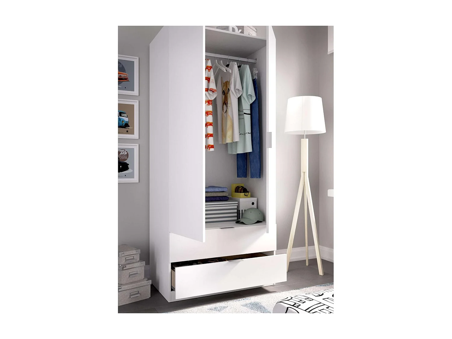 Armario Sabiote 2 puertas abatibles y 2 cajones en blanco 184 cm(alto)81 cm(ancho)52 cm(la