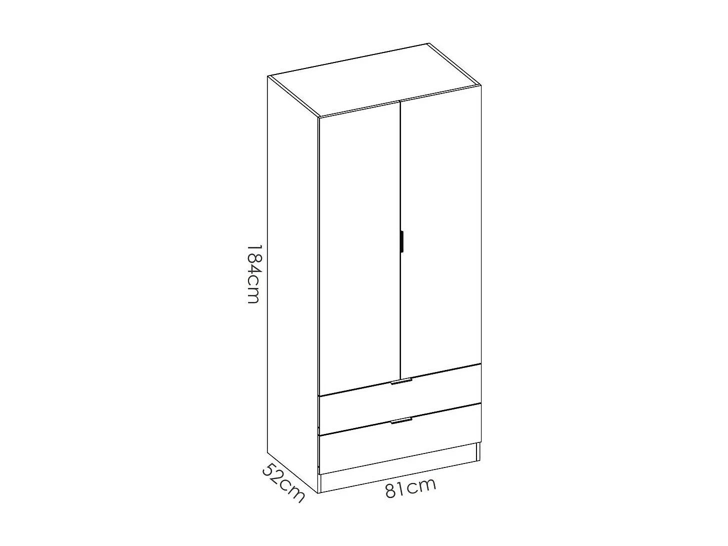 Armario Sabiote 2 puertas abatibles y 2 cajones en blanco 184 cm(alto)81 cm(ancho)52 cm(la