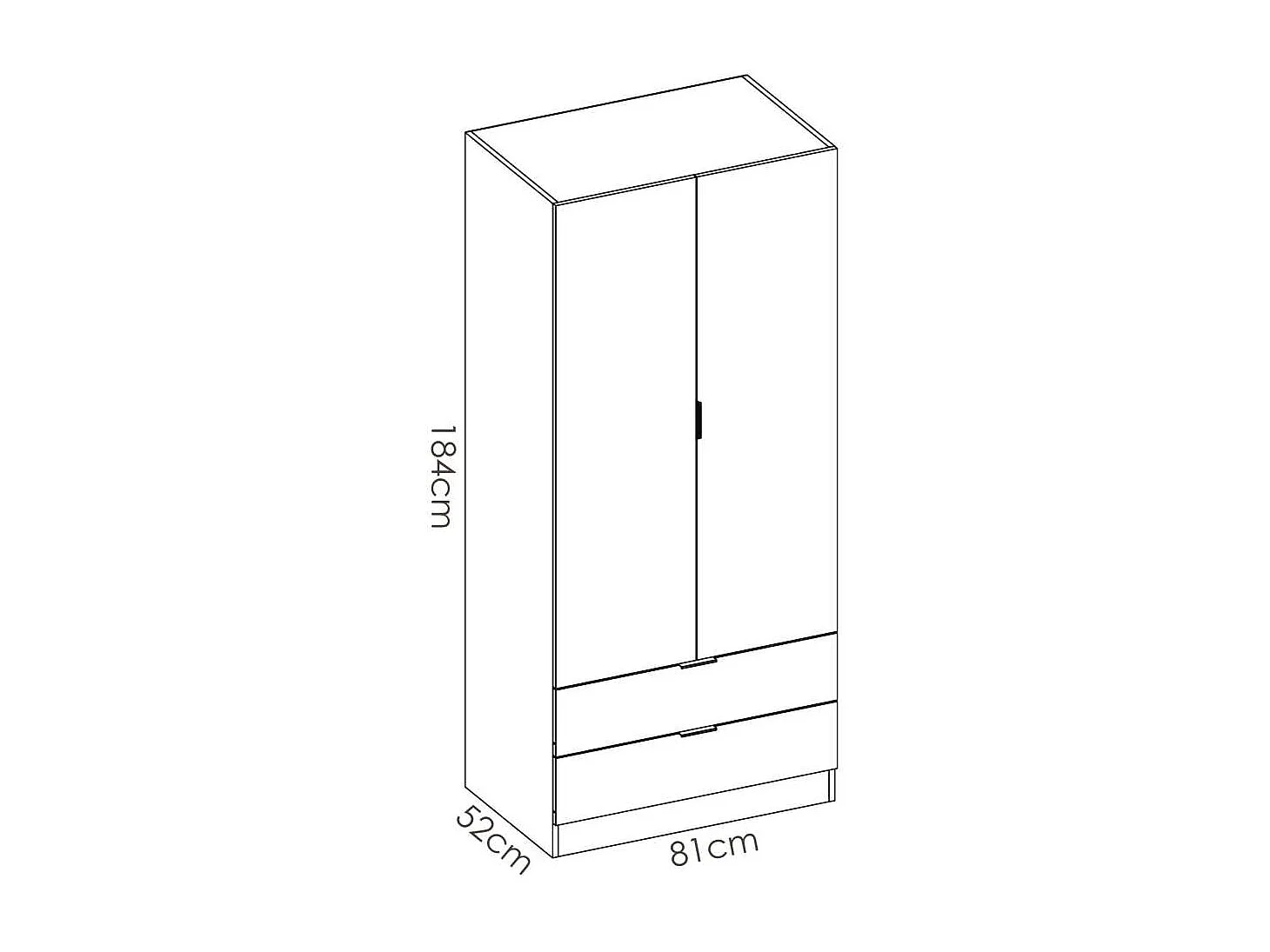 Armario Sabiote 2 puertas abatibles y 2 cajones en blanco 184 cm(alto)81 cm(ancho)52 cm(la