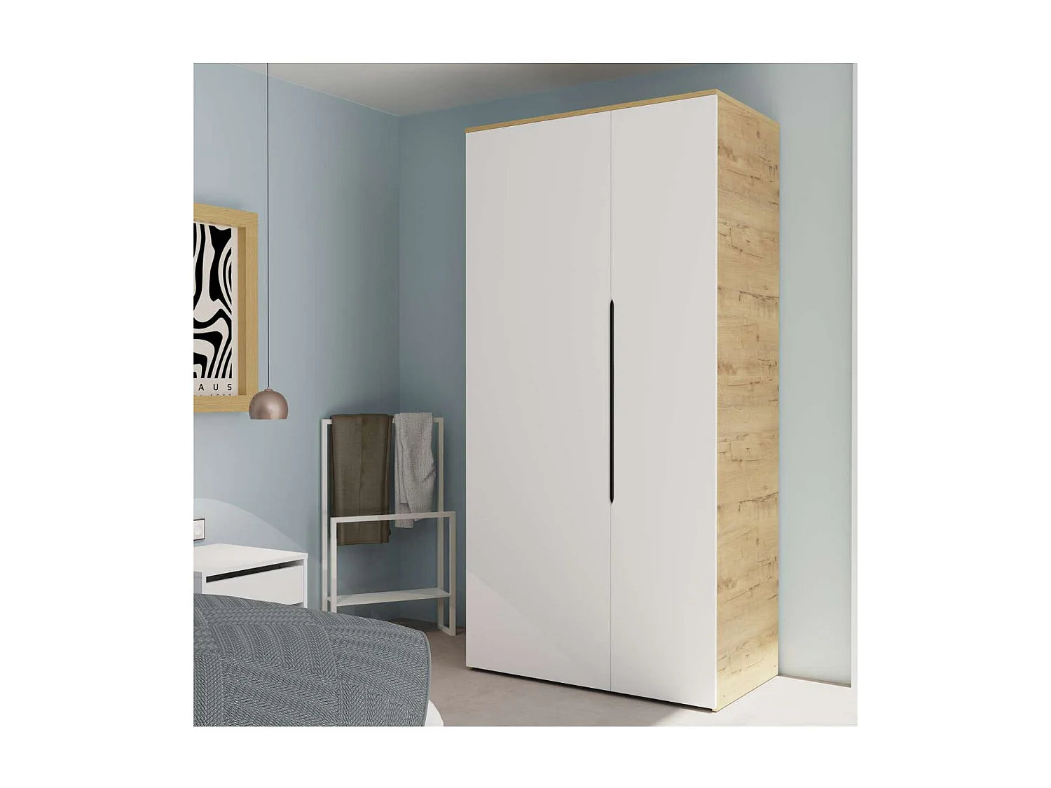 Armario ropero 2 puertas abatibles Noa acabado roble gold-blanco, 100cm(ancho) 200cm(altur