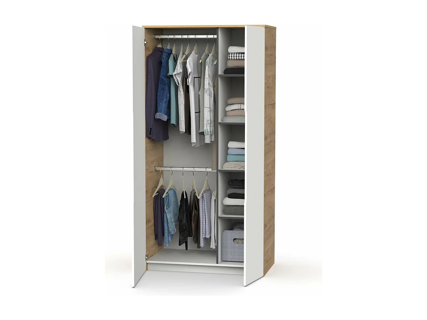 Armario ropero 2 puertas abatibles Noa acabado roble gold-blanco, 100cm(ancho) 200cm(altur