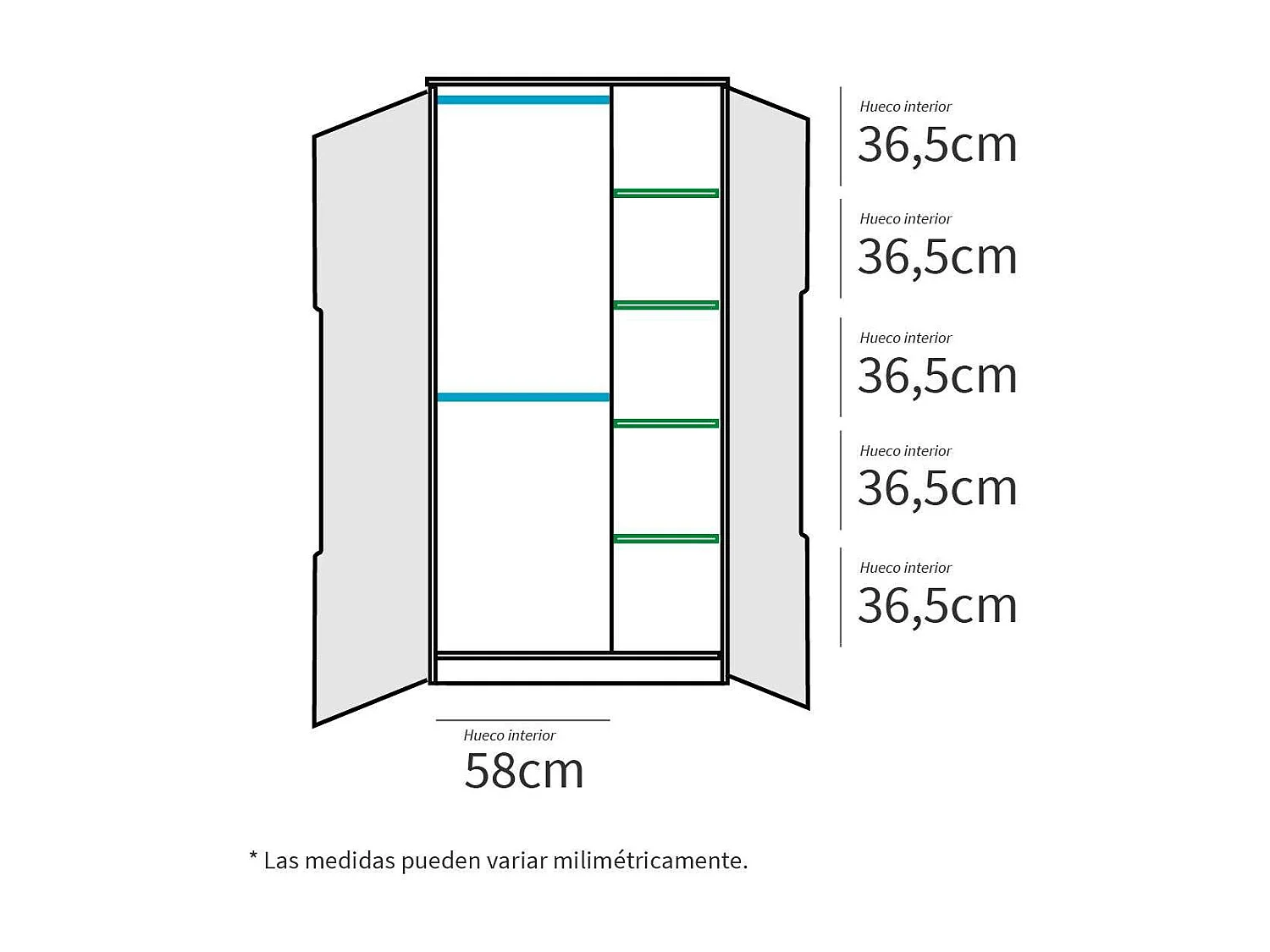 Armario ropero 2 puertas abatibles Noa acabado roble gold-blanco, 100cm(ancho) 200cm(altur