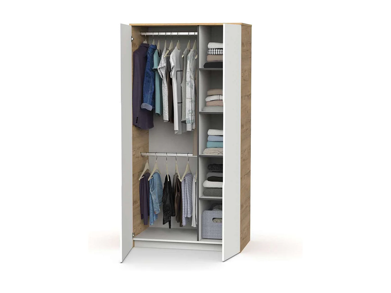 Armario ropero 2 puertas abatibles Noa acabado roble gold-blanco, 100cm(ancho) 200cm(altur