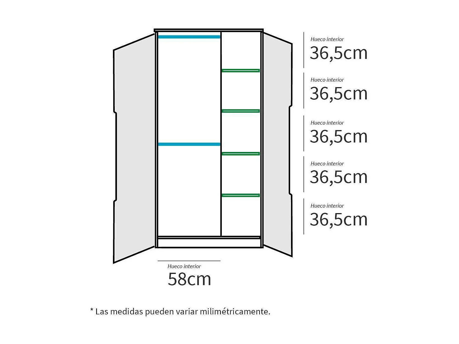 Armario ropero 2 puertas abatibles Noa acabado roble gold-blanco, 100cm(ancho) 200cm(altur