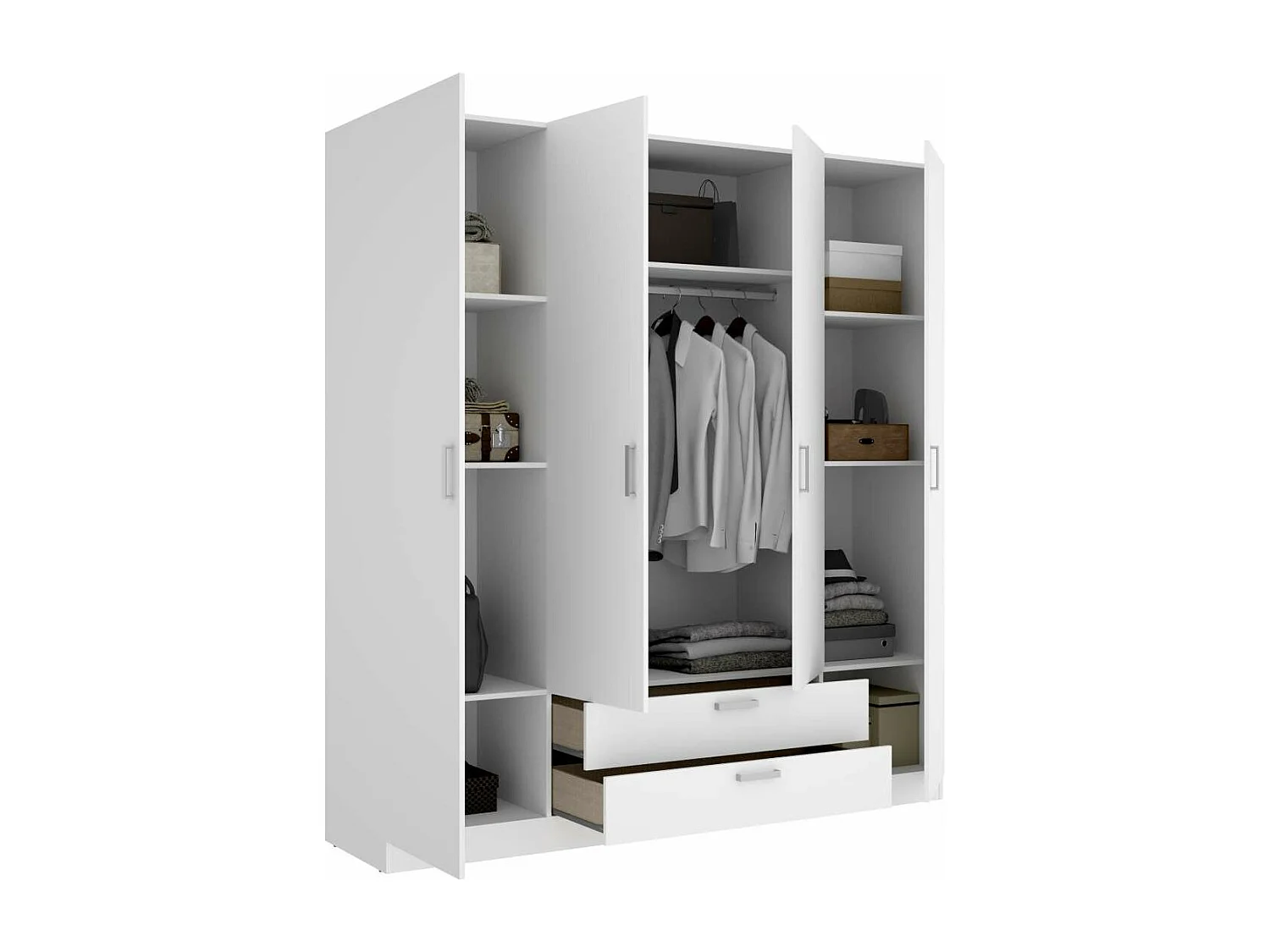 Armario 4 puertas abatibles 2 cajones acabado blanco, 216.5cm(alto) 201cm(ancho) 52cm(fond