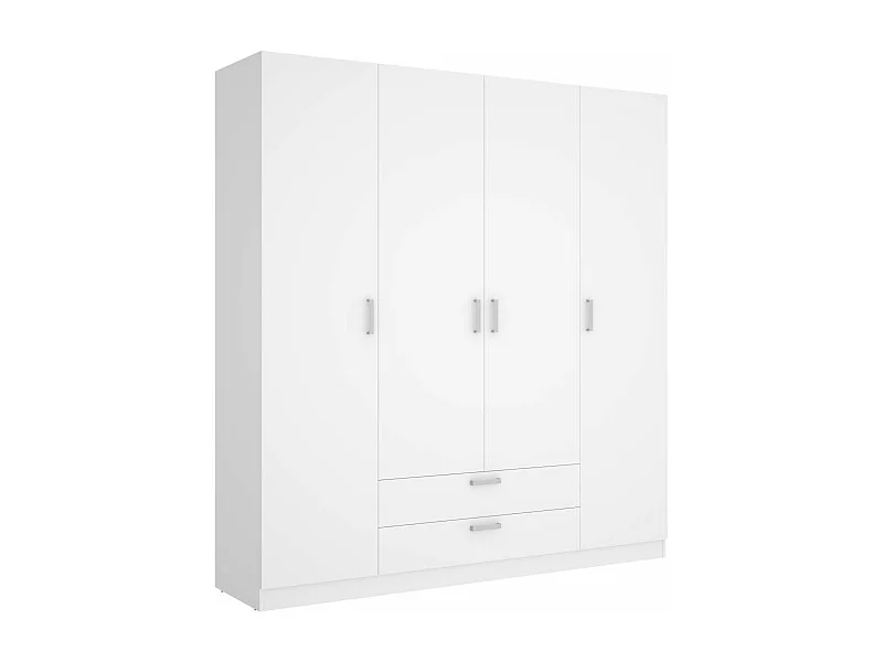 Armario 4 puertas abatibles 2 cajones acabado blanco, 216.5cm(alto) 201cm(ancho) 52cm(fond